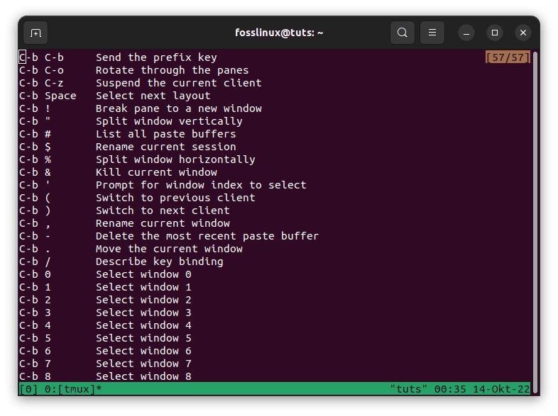 tmux help commands