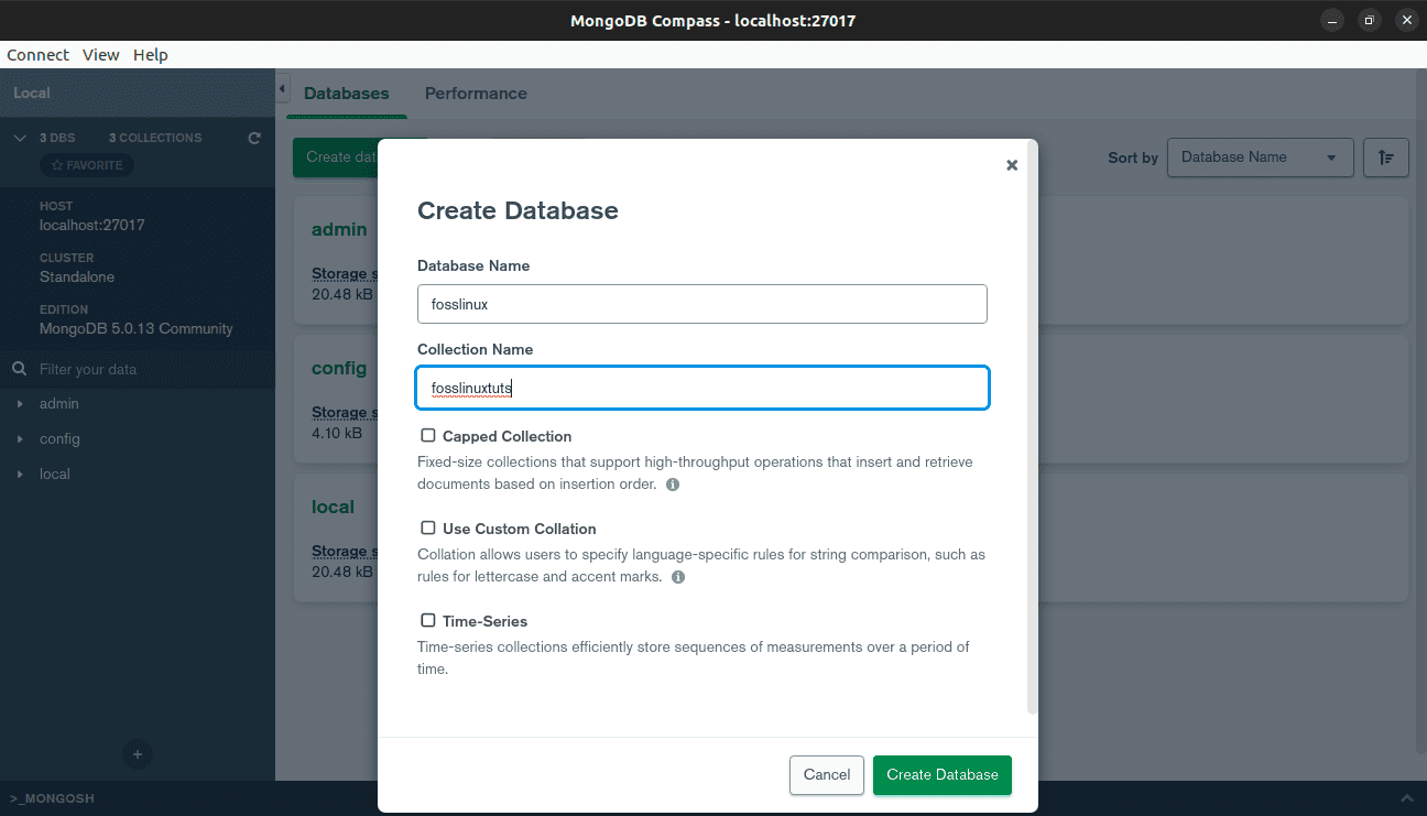 click create database