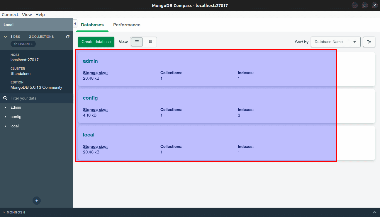 three default databases