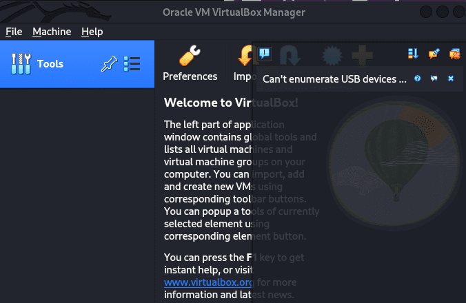 virtualbox opened