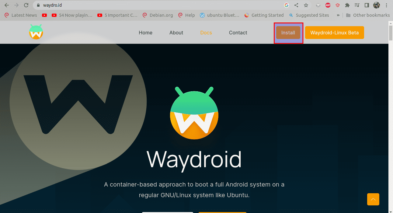 Click on install on the Waydroid page