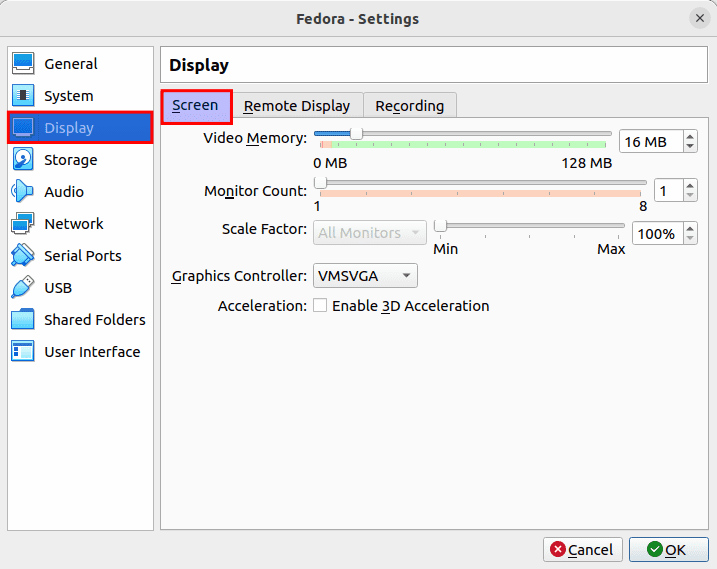 display settings