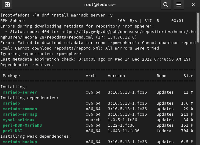 install mariadb