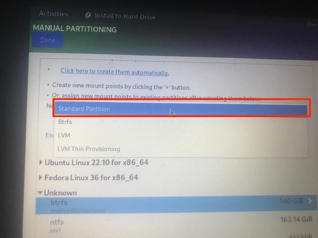 standard partitioning