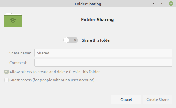 turn on the share folder toggle