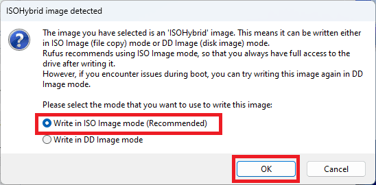 write in iso image mode