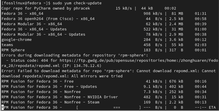 yum check updates