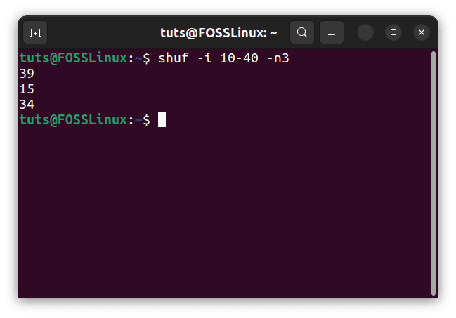 Using shuf command to generate random numbers