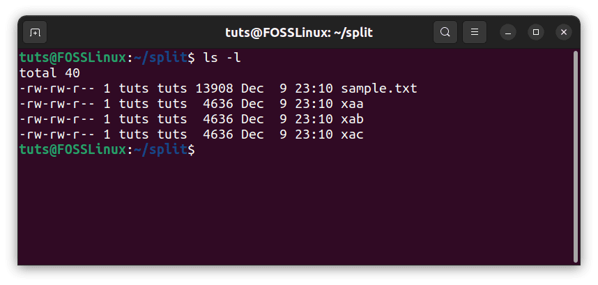 Checking file sizes after splitting by chunks