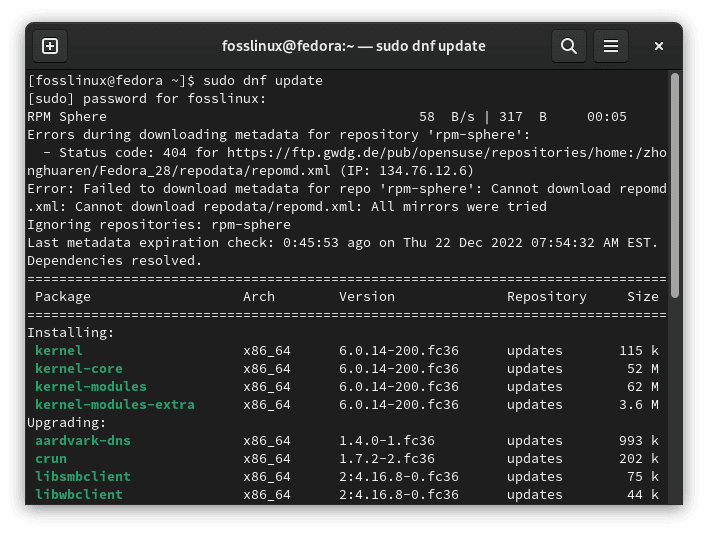 updating dnf