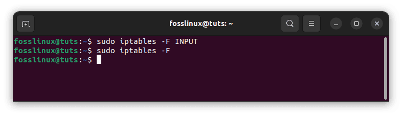 clean input chain and flash entire iptables