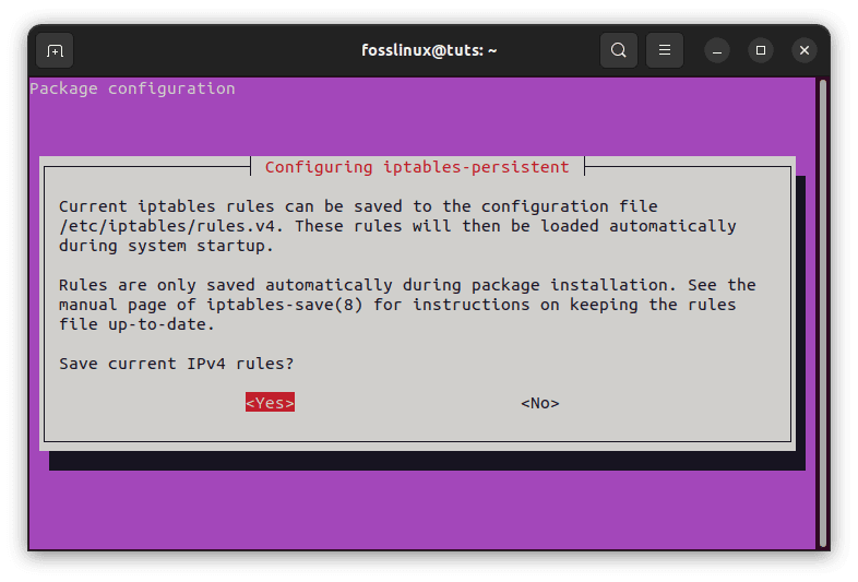 install and configure iptables persistent