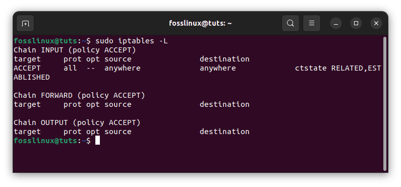 list current iptables rules