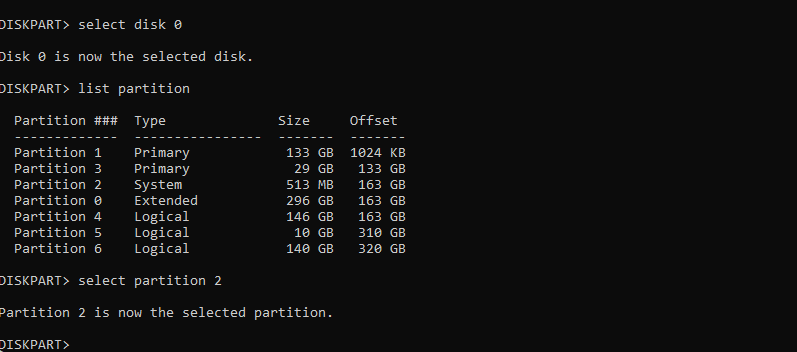 select efi partition