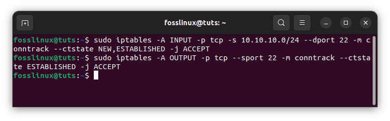 allow ssh inbound from a subnet