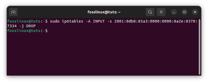 block incoming address from a specific ipv6 address