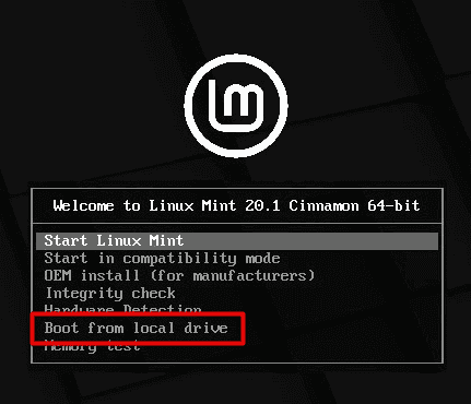 Booting Linux Mint from a local drive