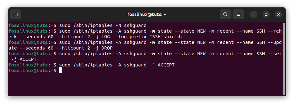 create an ssh guard rule chain