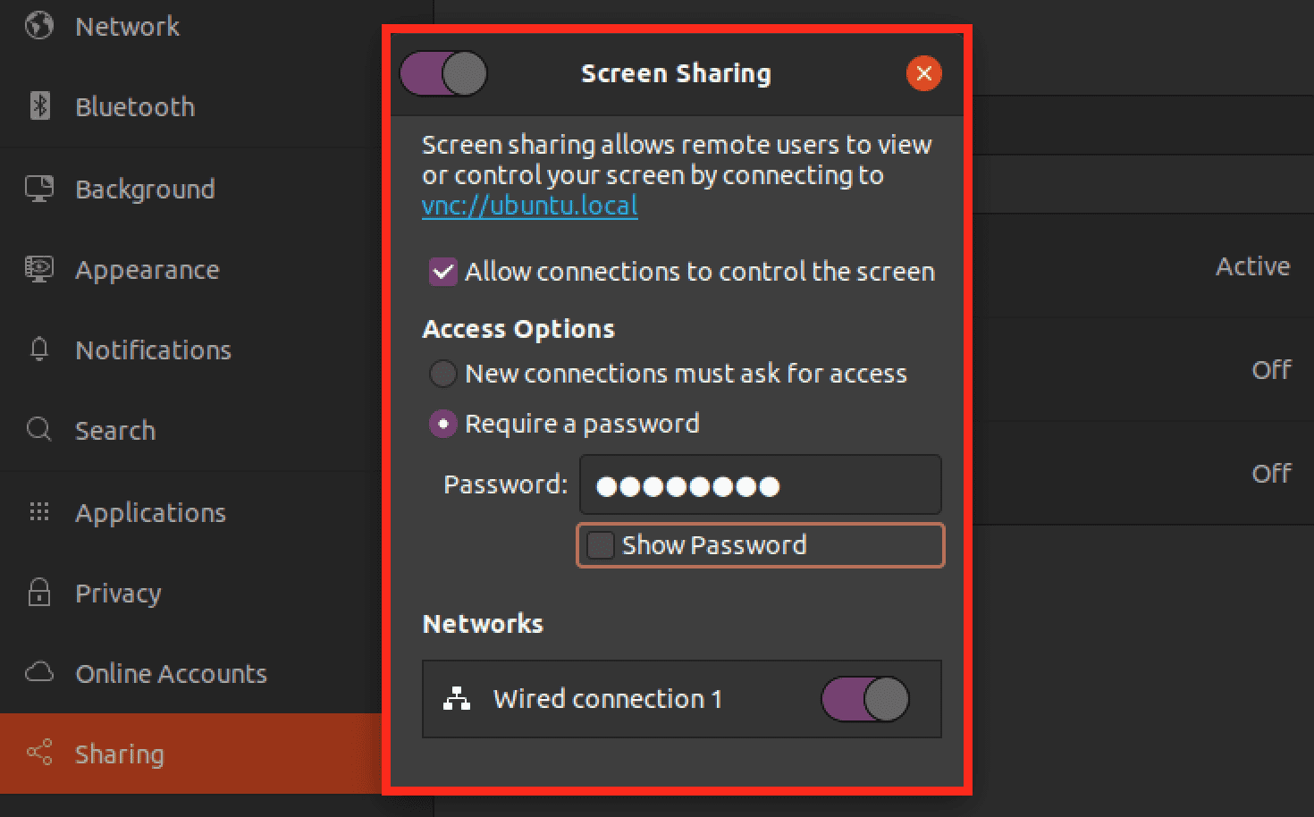 enable screen sharing
