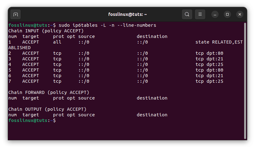 examine ipv6 rules