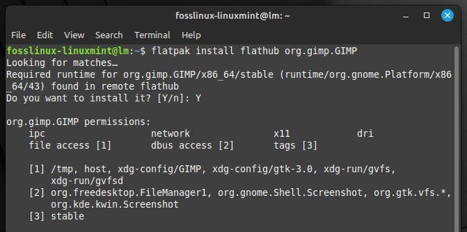 Installing GIMP application with Flatpak