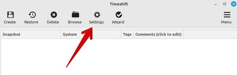 Opening Timeshift settings