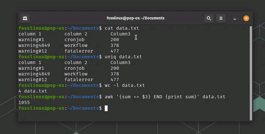 processing data example