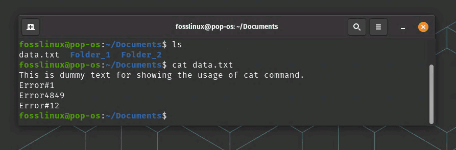 reading a text file using cat command