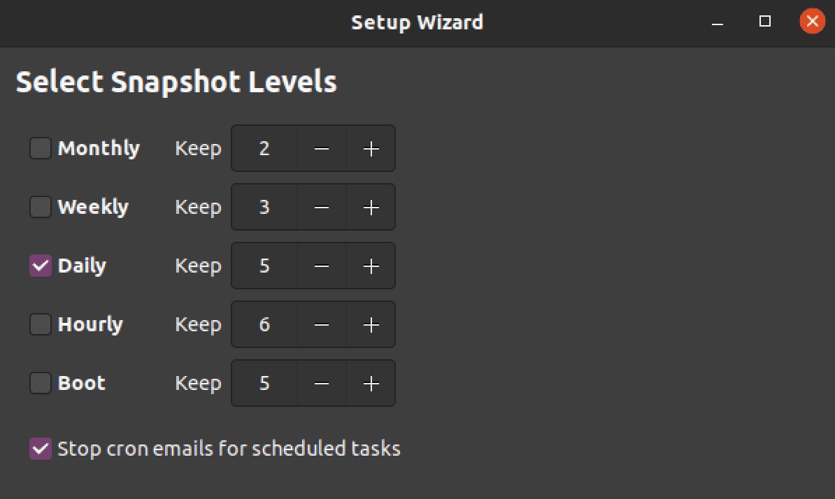 select snapshot levels