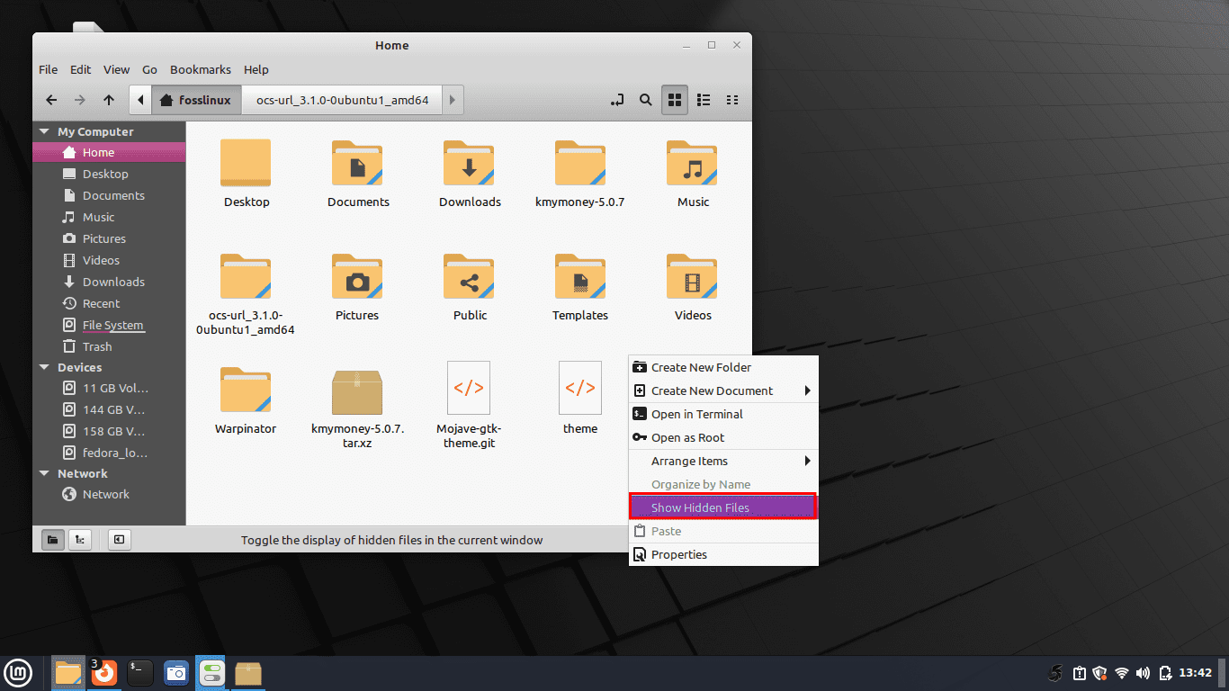 show hidden files