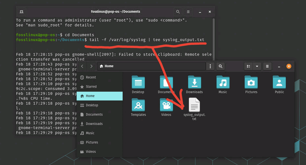 view and export the syslog output to a text file