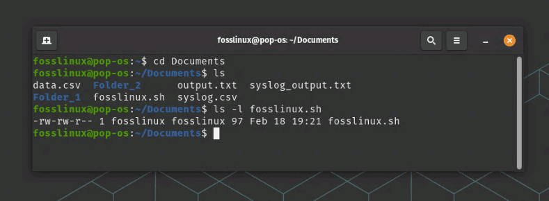 viewing file permissions of fosslinux.sh file