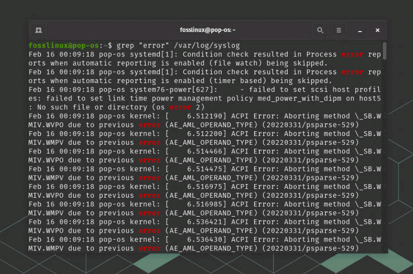 grep command to highlight error in the log file