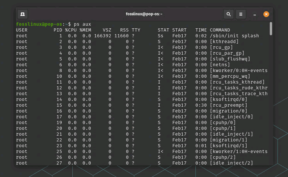 ps aux command usage