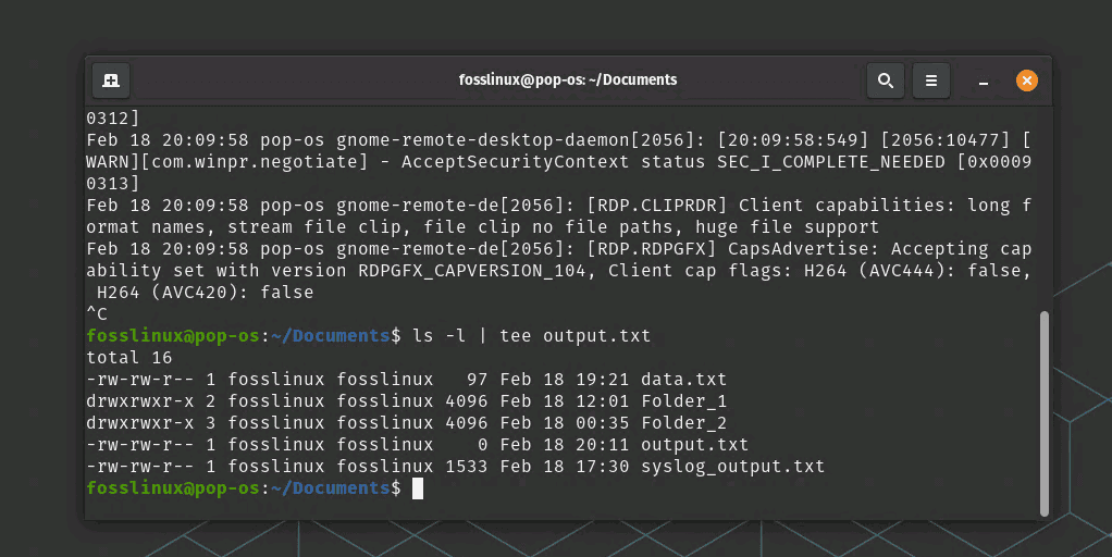 tee output command usage