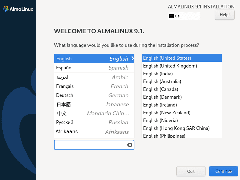 almalinux language options