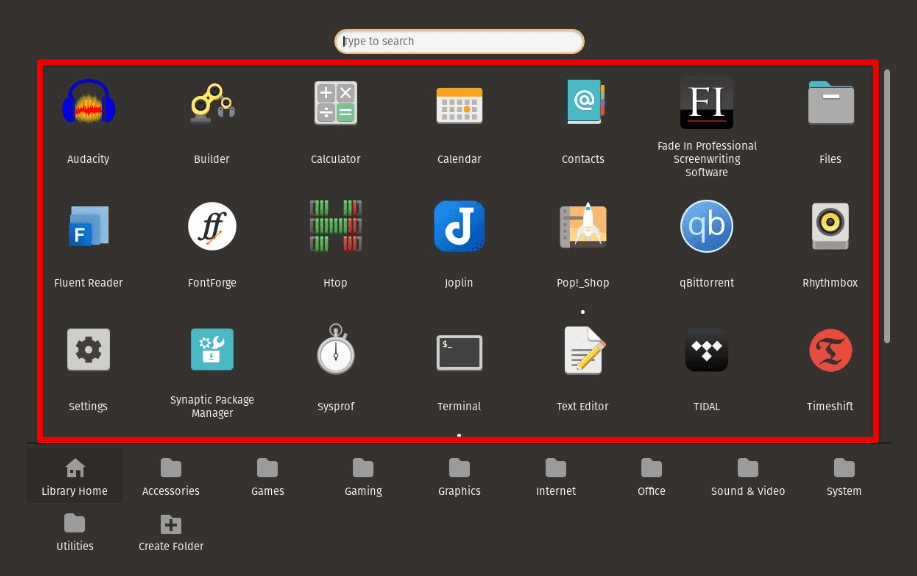 Applications menu