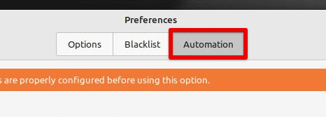 Automation tab in preferences