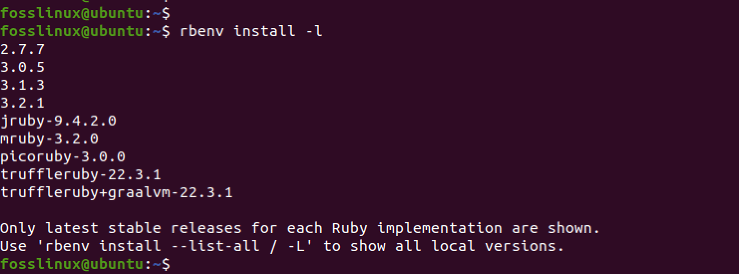 available ruby versions