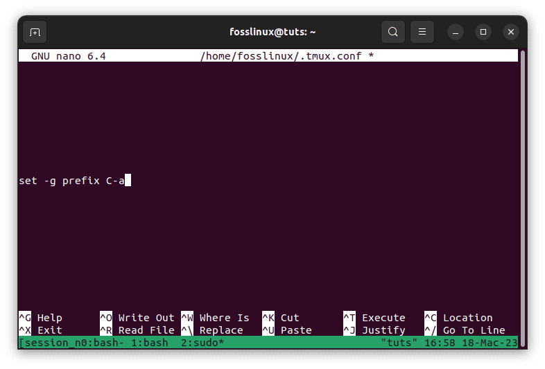 change default prefix to ctrl a