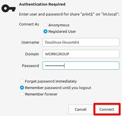 Connecting with the shared folder across network