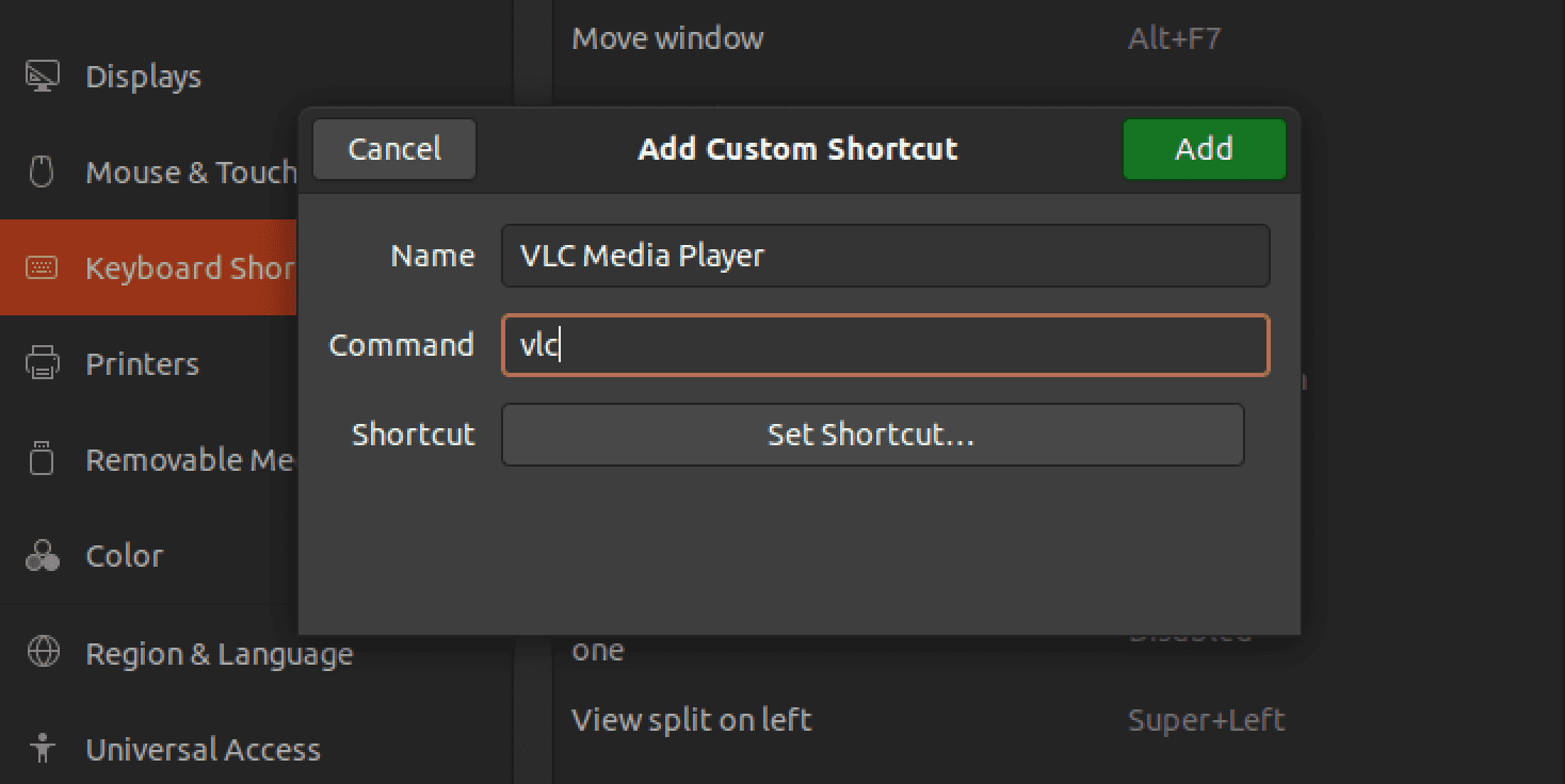 create vlc shortcut