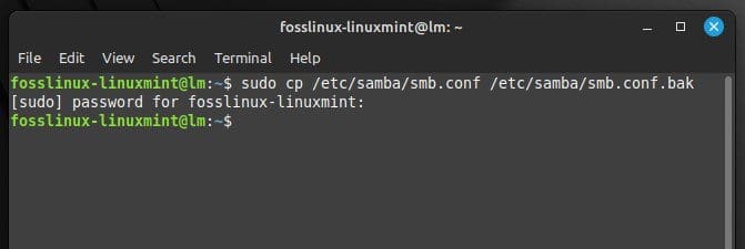 Creating a backup of the Samba configuration file
