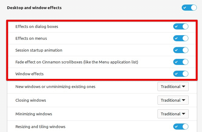 Desktop and window effects on Linux Mint