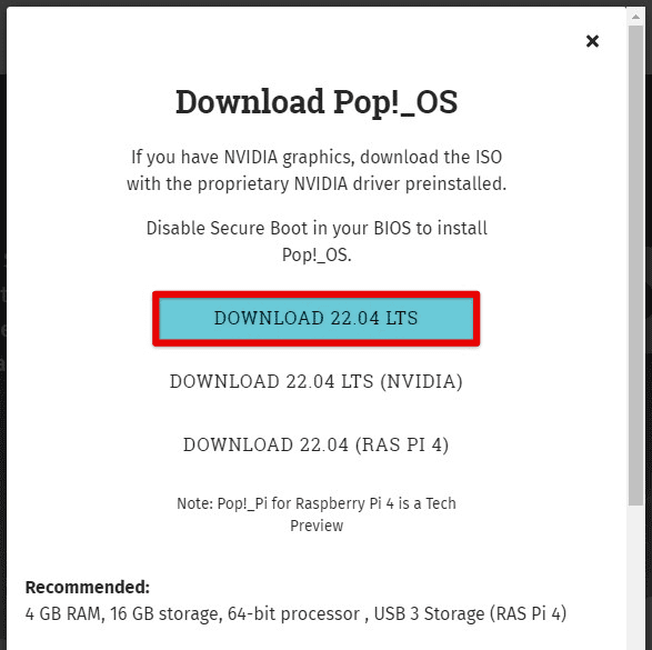 Downloading Pop!_OS