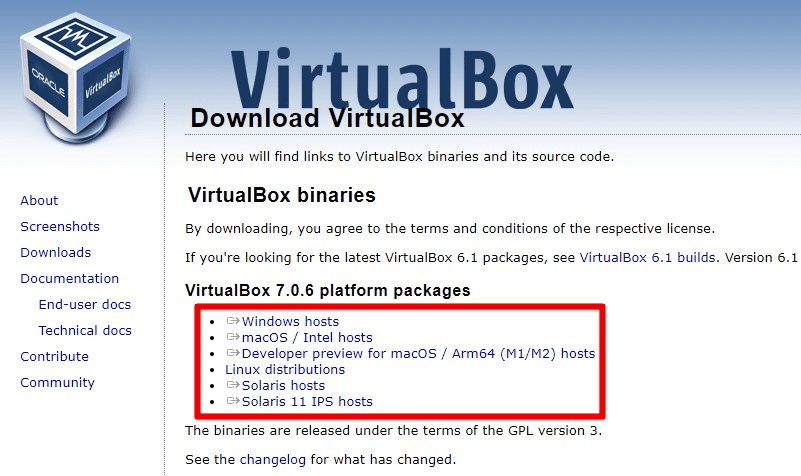 Downloading VirtualBox