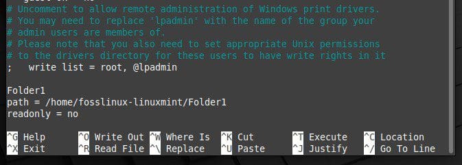 Editing the Samba configuration file