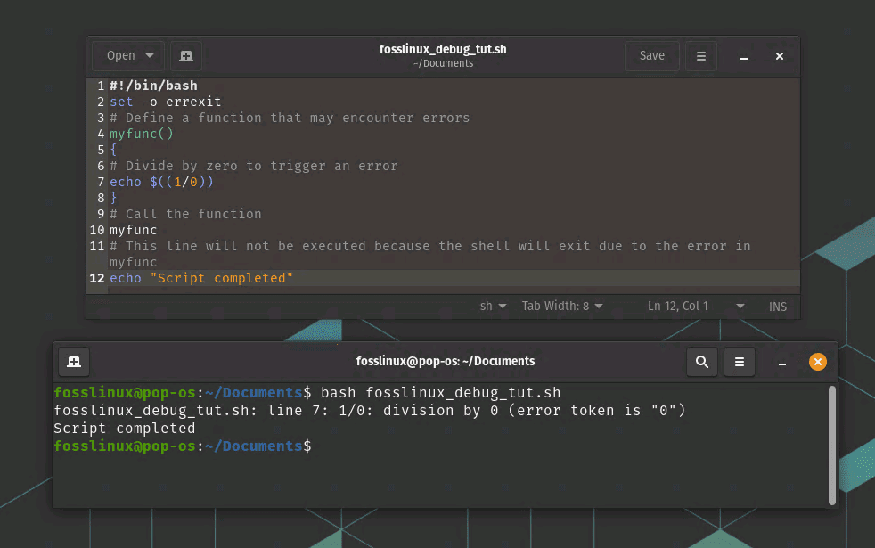 exit on errors in functions