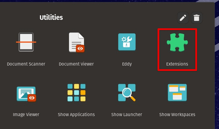 Extensions application on Pop!_OS