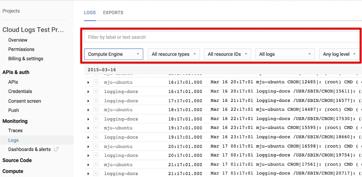 Filtering Google Cloud resource logs